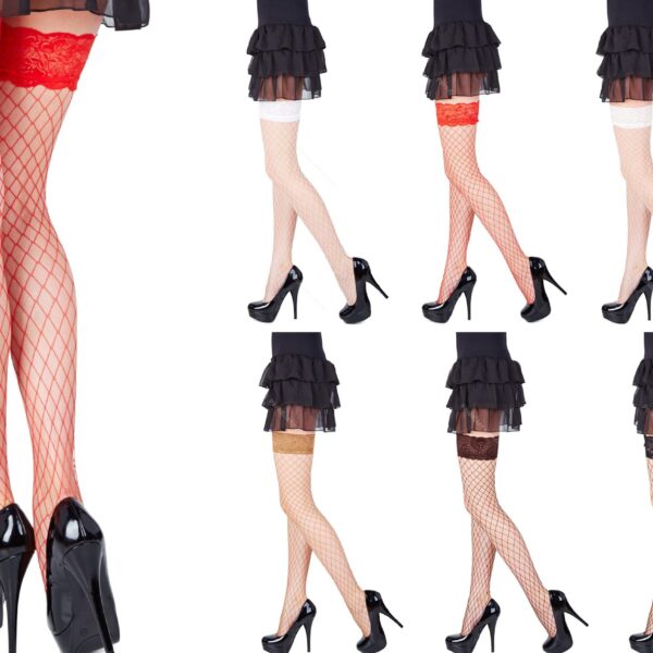 Sexy Lace Top Whale Net Hold Ups by Romartex -6 Various Colours ,Sizes S ,M , L, XL