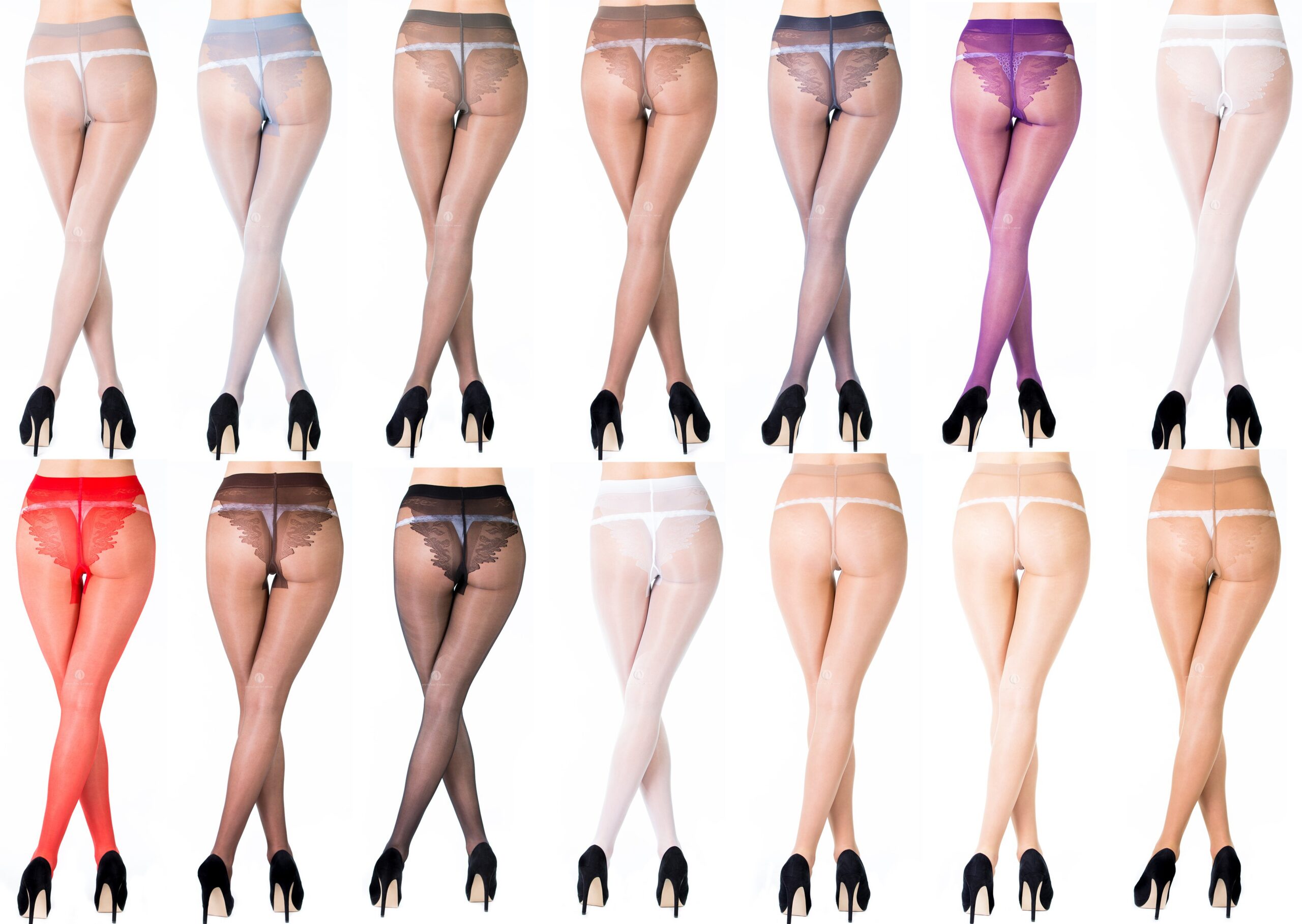 Sheer Soft Tights With High Cut Bikini Patterned Mock Lace Brief, By Romartex "KARINA"