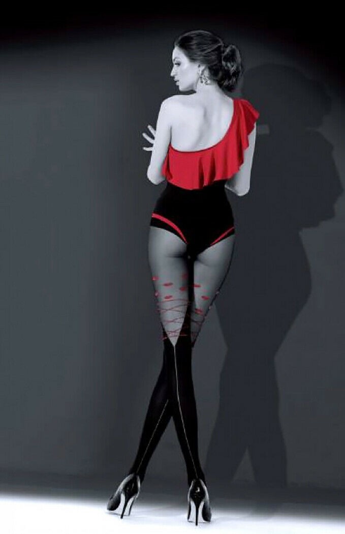 New Collection Knittex "KISS KISS" Patterned Tights 50 Denier Mock Suspender